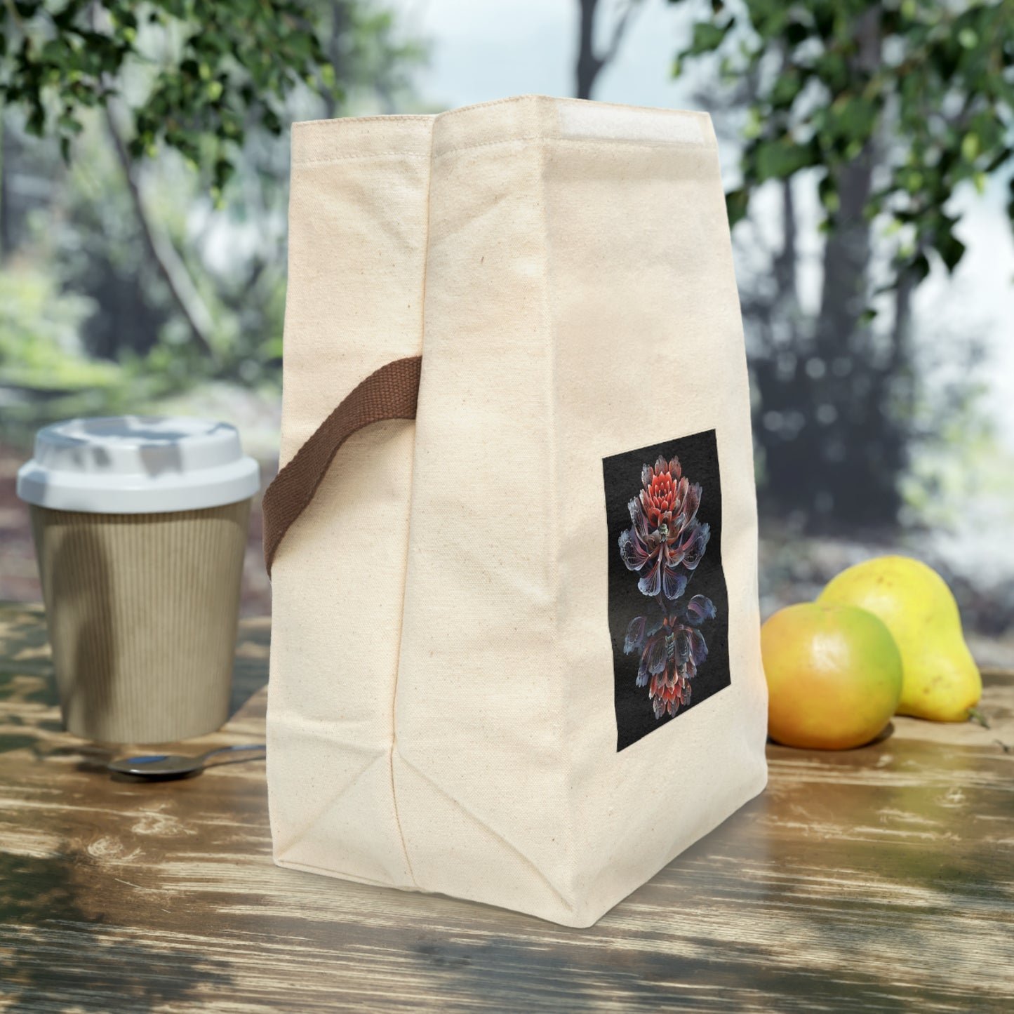 Reflected Flower - Canvas Lunch Bag With Strap
