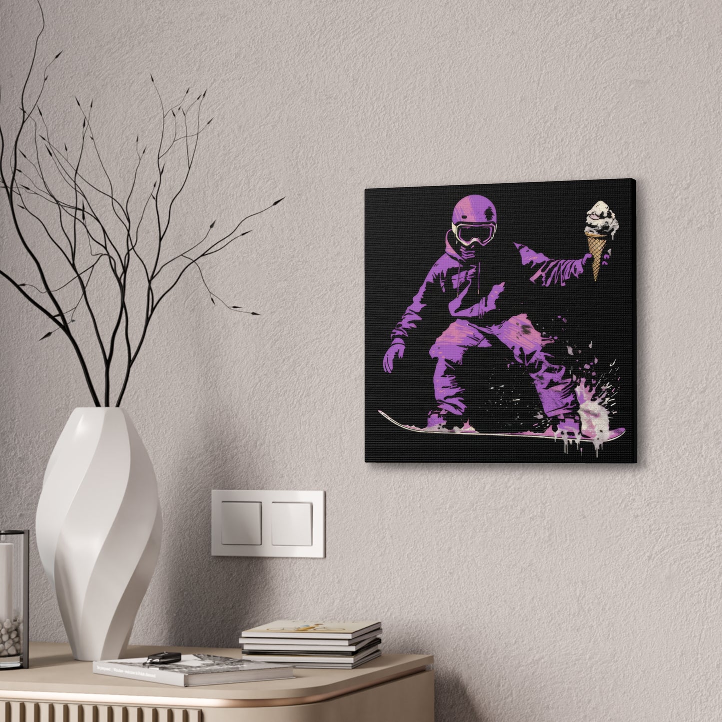 Snowboarder with Ice Cream - Canvas Stretched, 0.75"