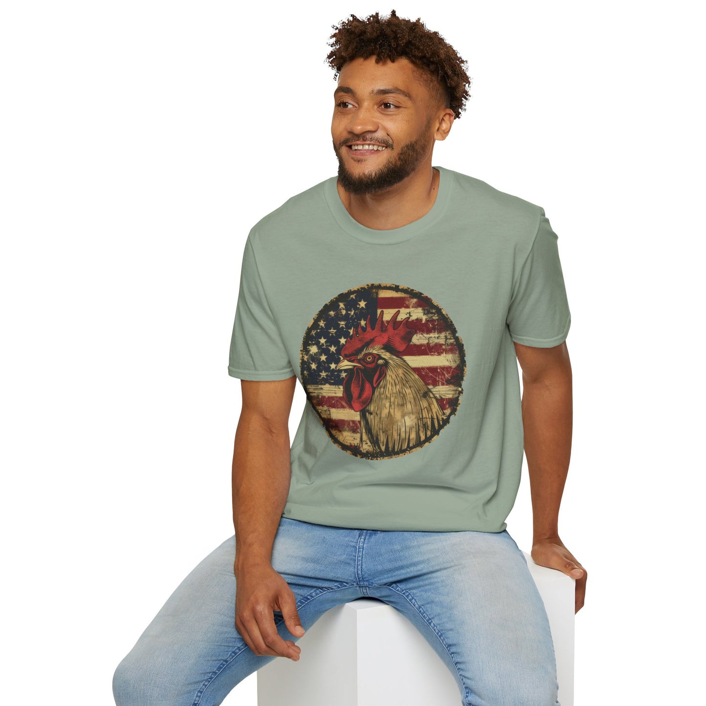 Rooster and Flag - Unisex Softstyle T-Shirt