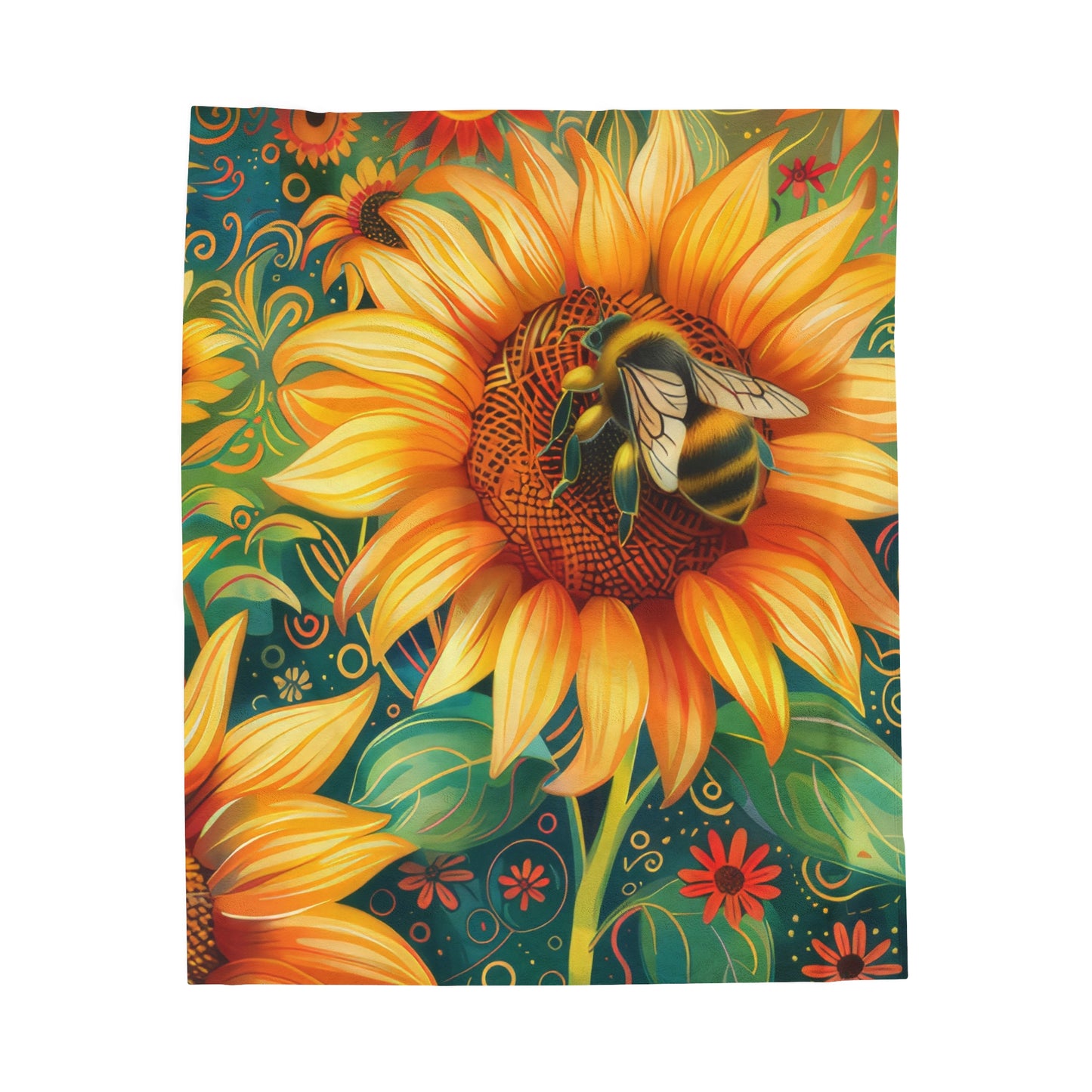 Sunflower and Bee - Velveteen Plush Blanket