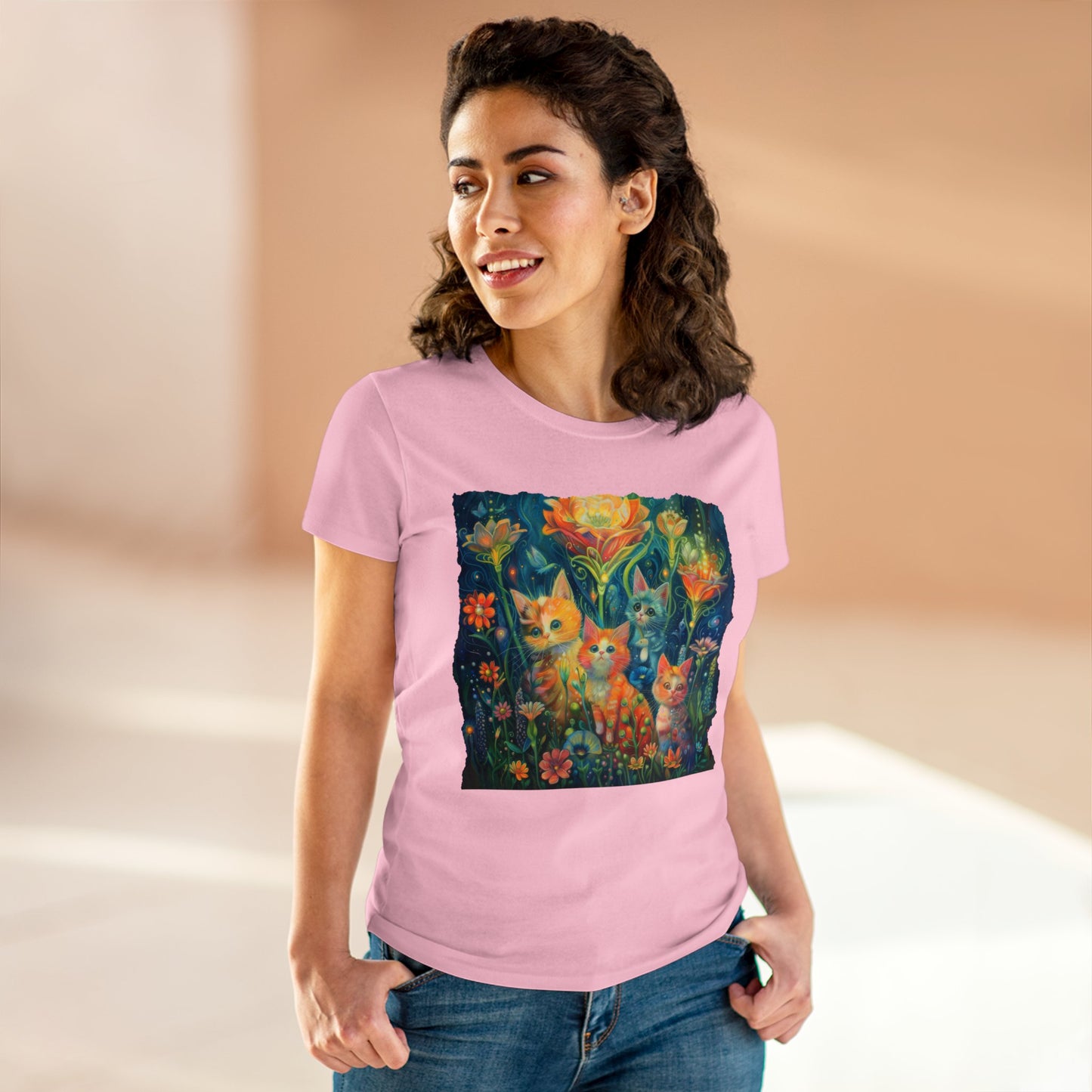 Cats and Flowers - Women's Midweight Cotton Tee