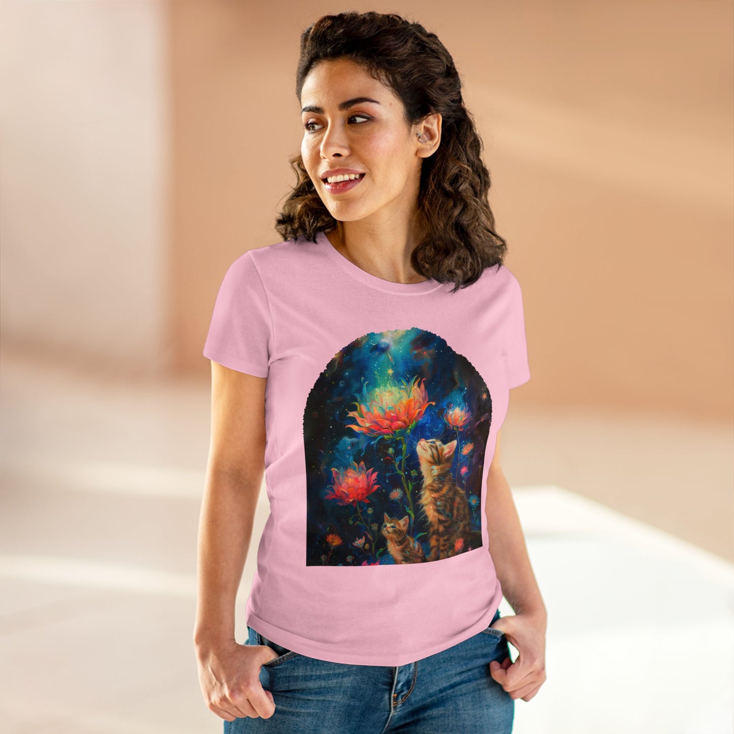 Cats and Flowers - Women's Midweight Cotton Tee