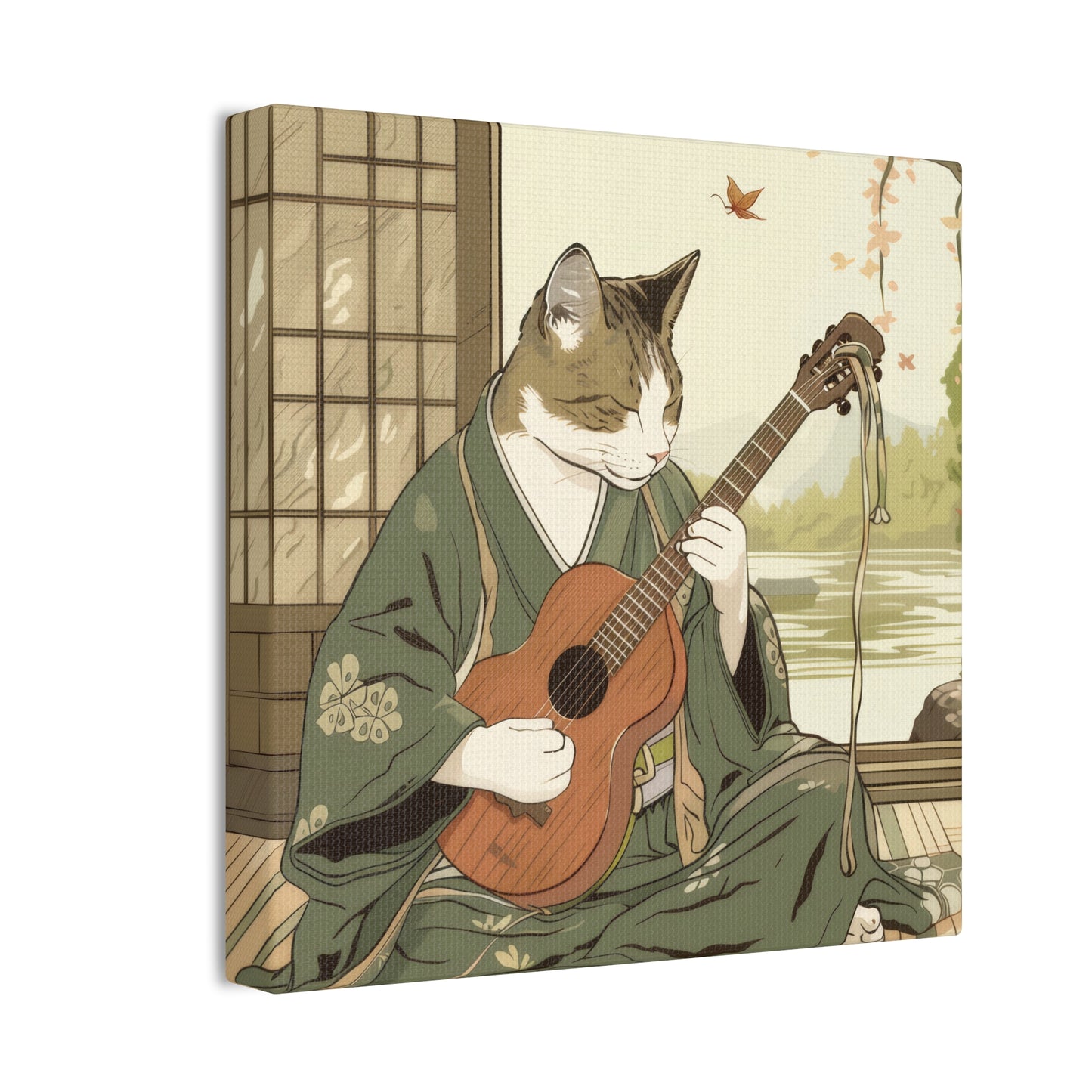 Japanese Kitty Guitarist - Canvas Stretched, 0.75" - Canvas Stretched, 0.75"