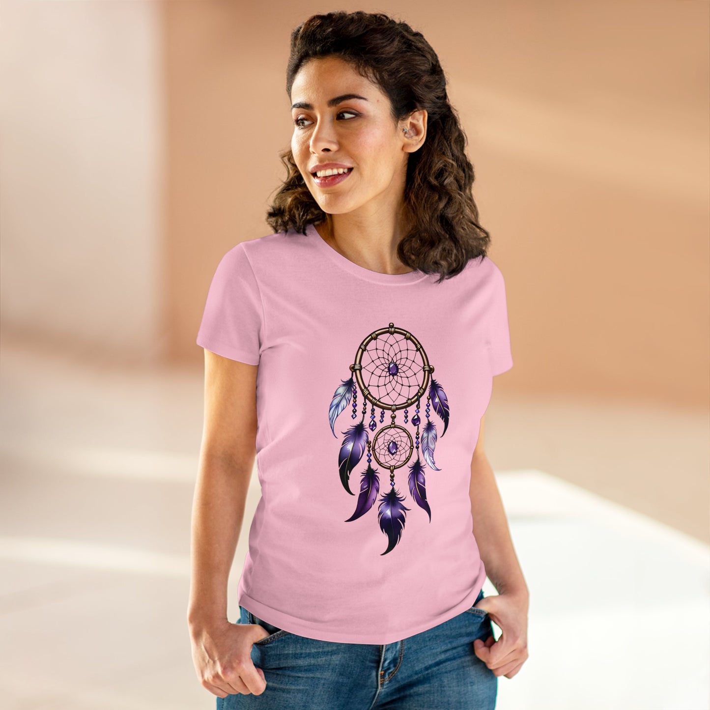 Amethyst Dream Catcher - Aquarius - Astrology - Women's Midweight Cotton Tee