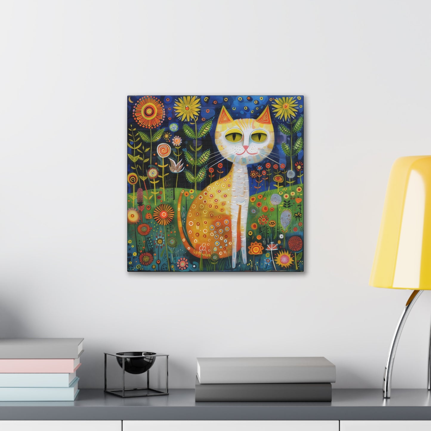 Folk Art Kitty - Canvas Stretched, 0.75" - Canvas Stretched, 0.75"