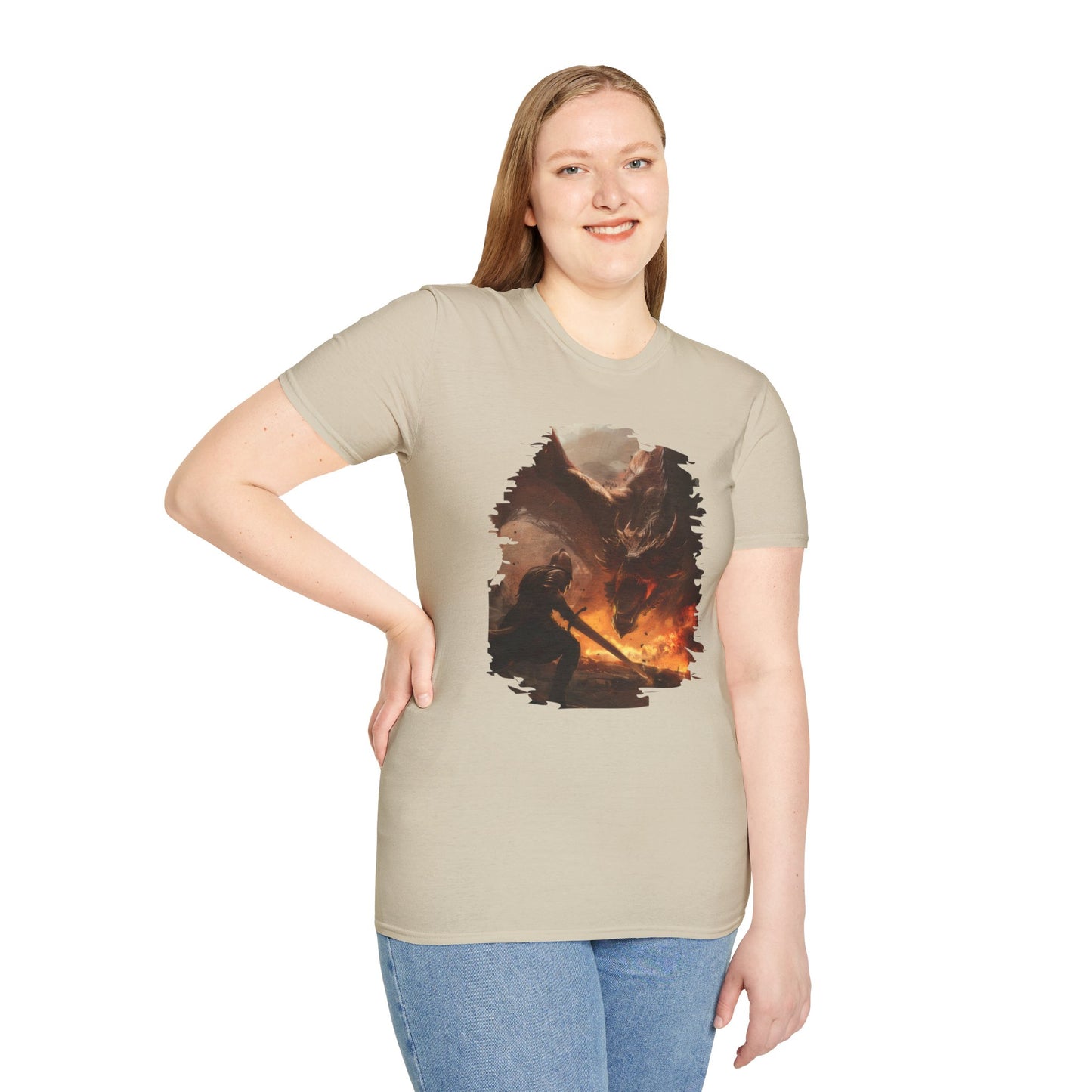 Fighter and Dragon - Unisex Softstyle T-Shirt