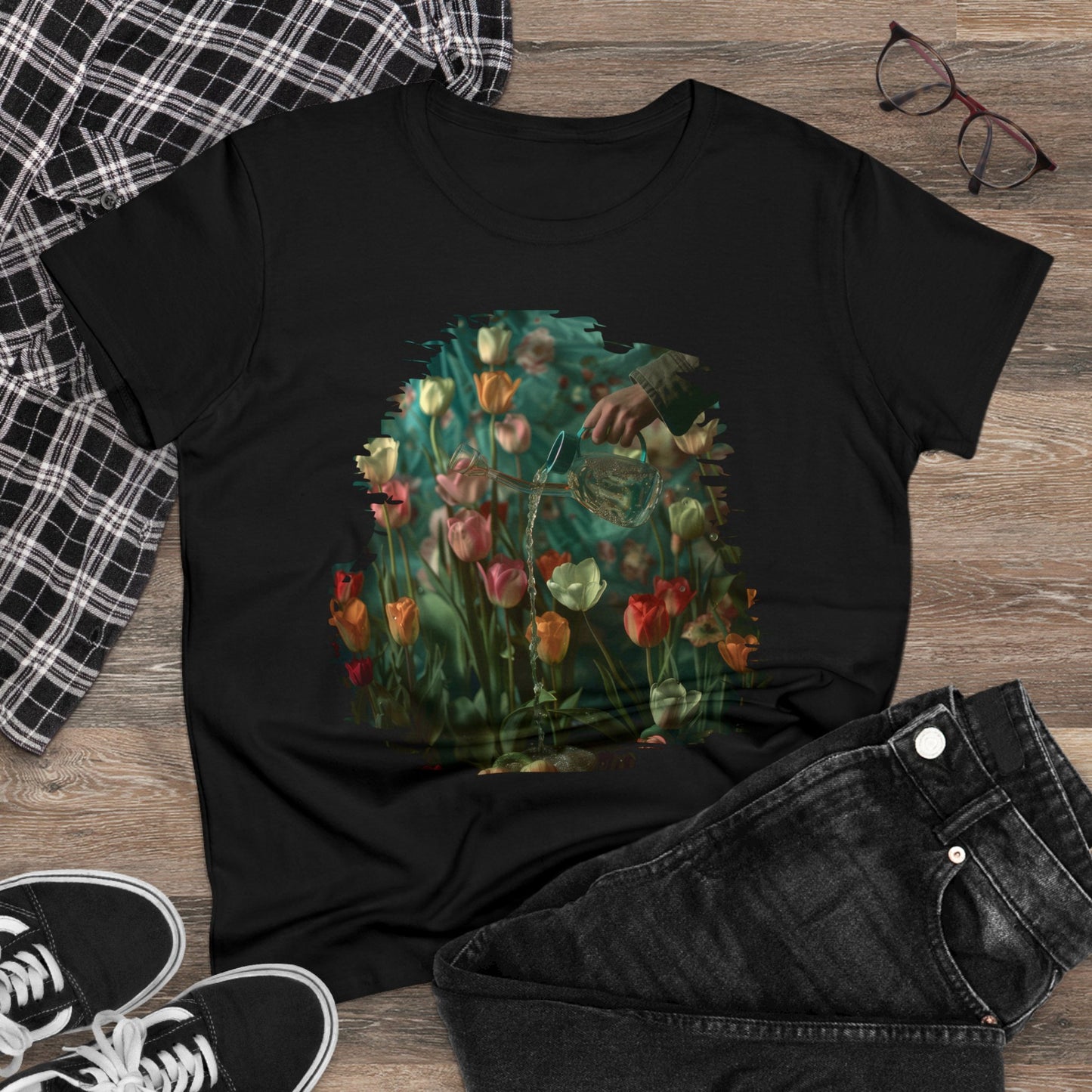 Watering Tulips - Women's Midweight Cotton Tee