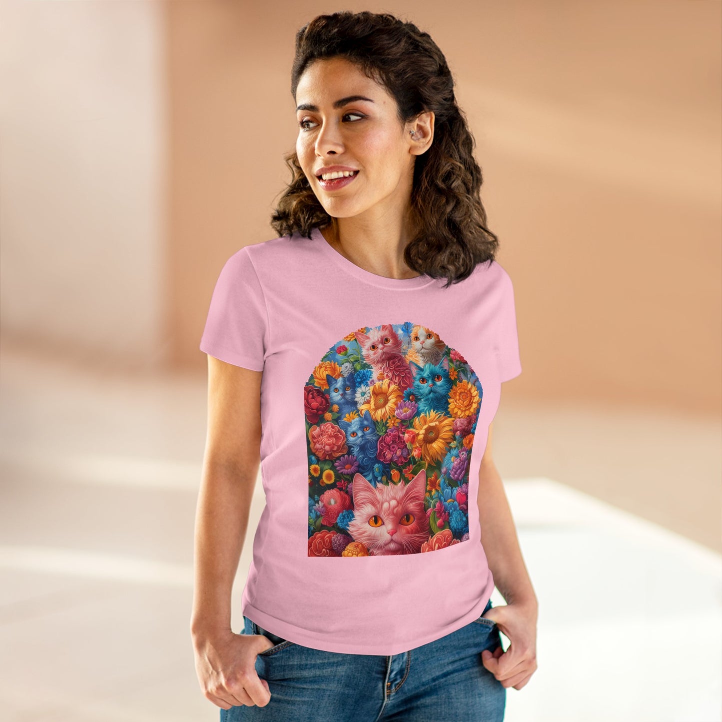 Cats and Flowers - Women's Midweight Cotton Tee