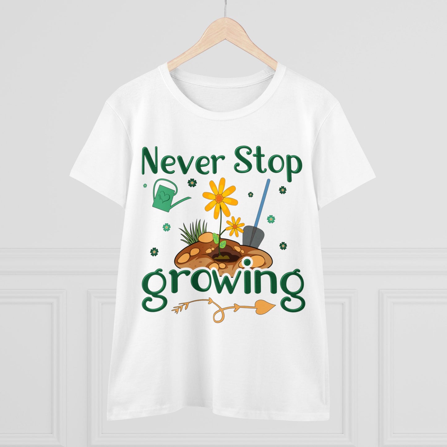 Never Stop Growing - Gardening - Women's Midweight Cotton Tee