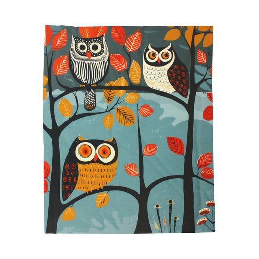 Owls - Trifecta - Velveteen Plush Blanket s
