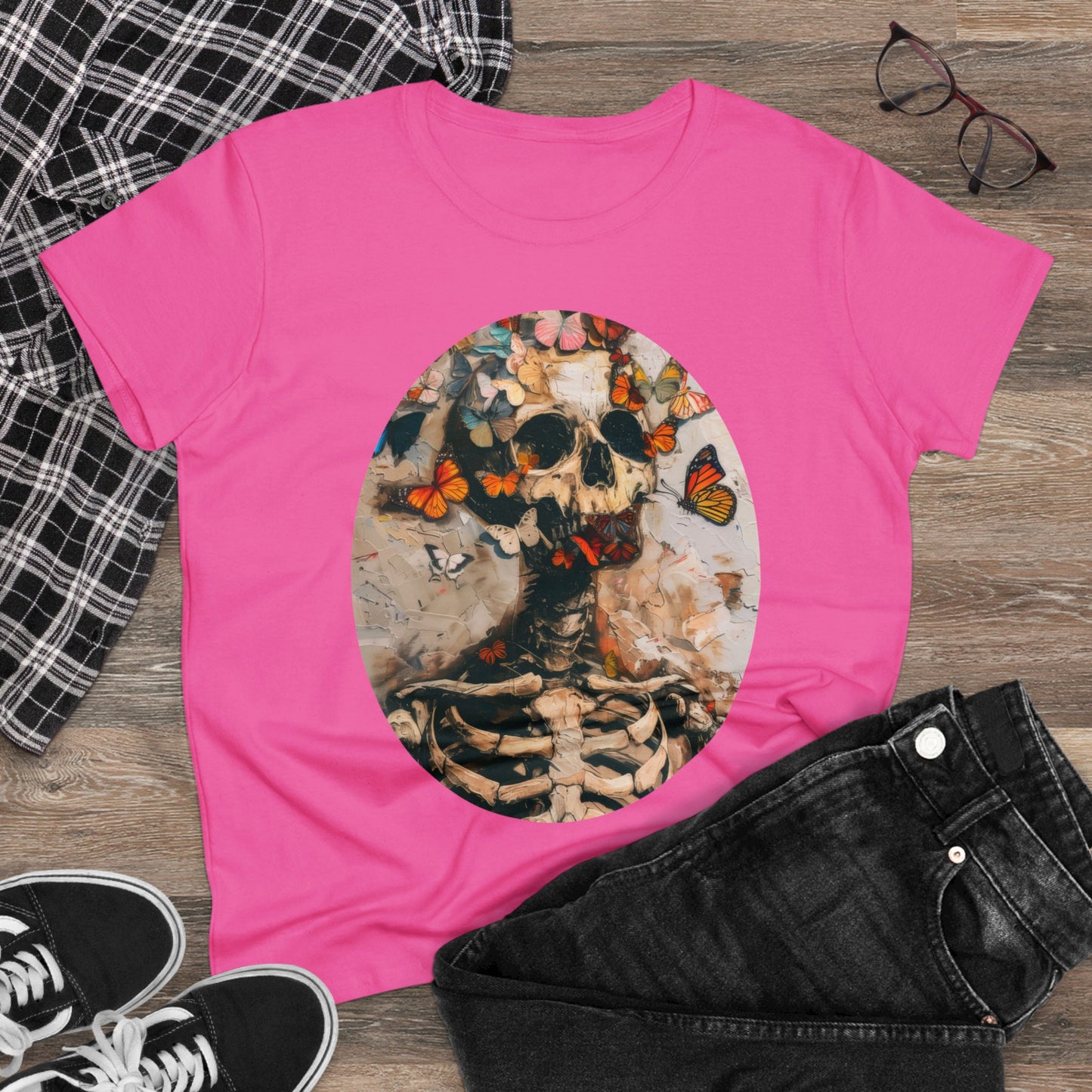 Skeleton and Butterflies - Women's Midweight Cotton Tee