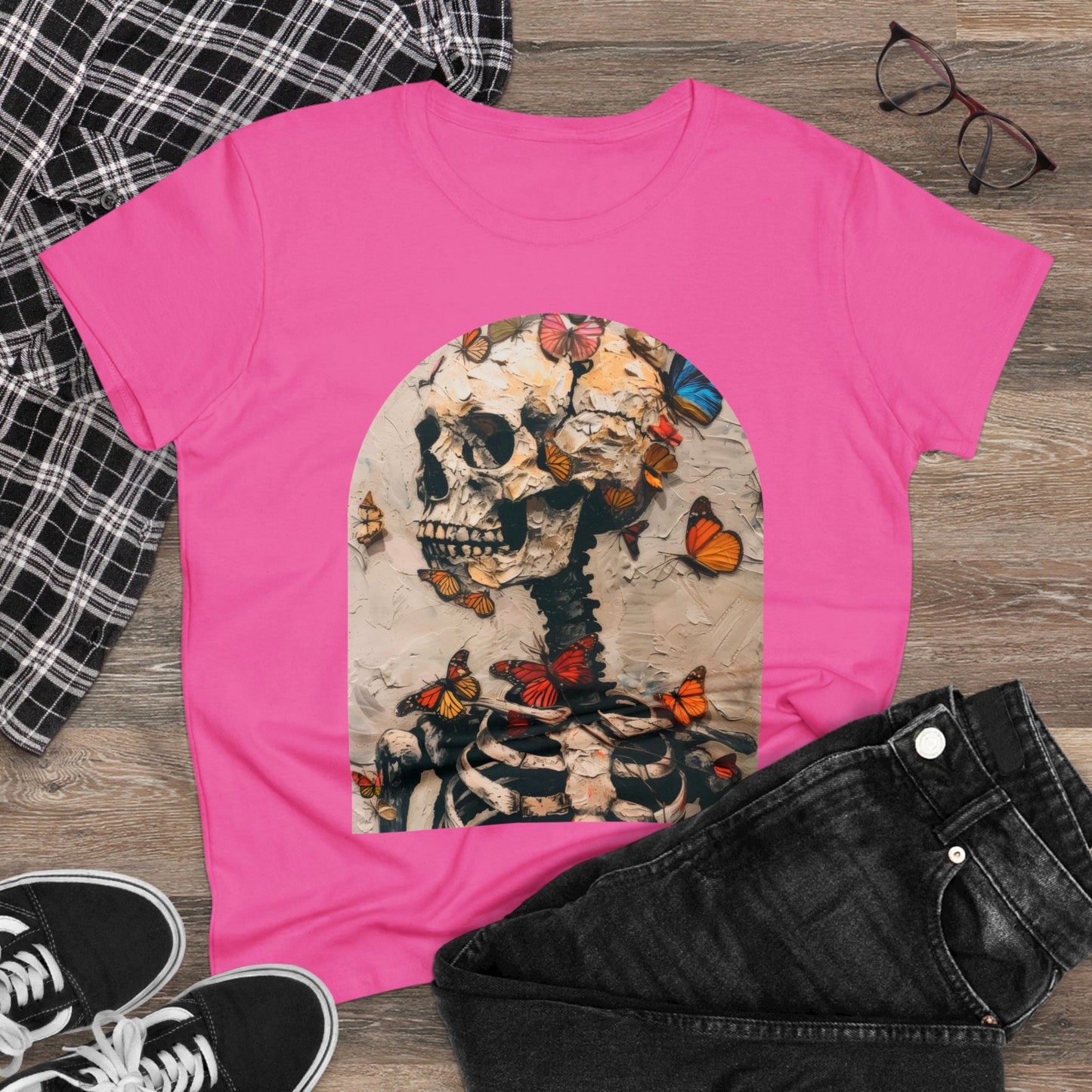 Skeleton and Butterflies - Women's Midweight Cotton Tee