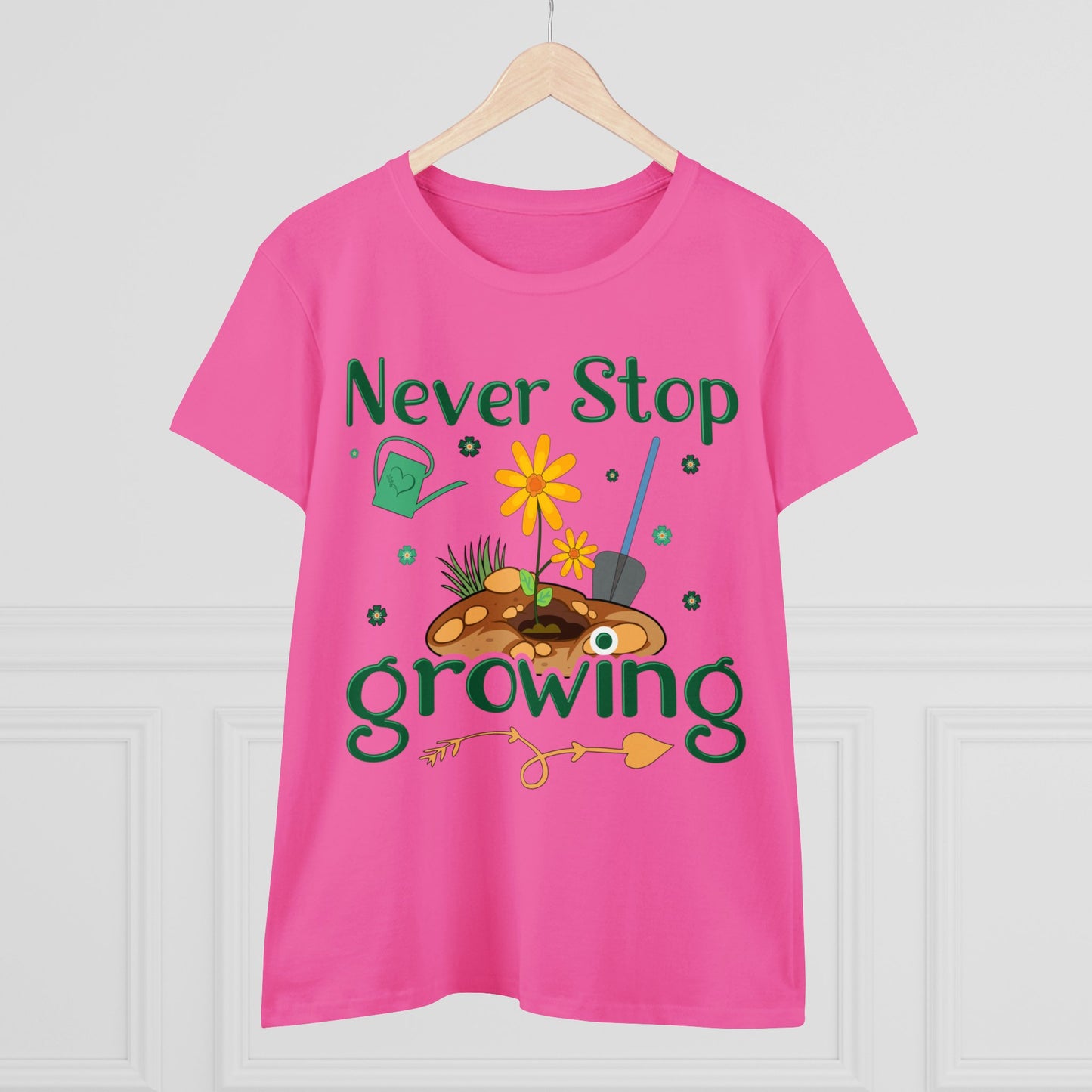 Never Stop Growing - Gardening - Women's Midweight Cotton Tee