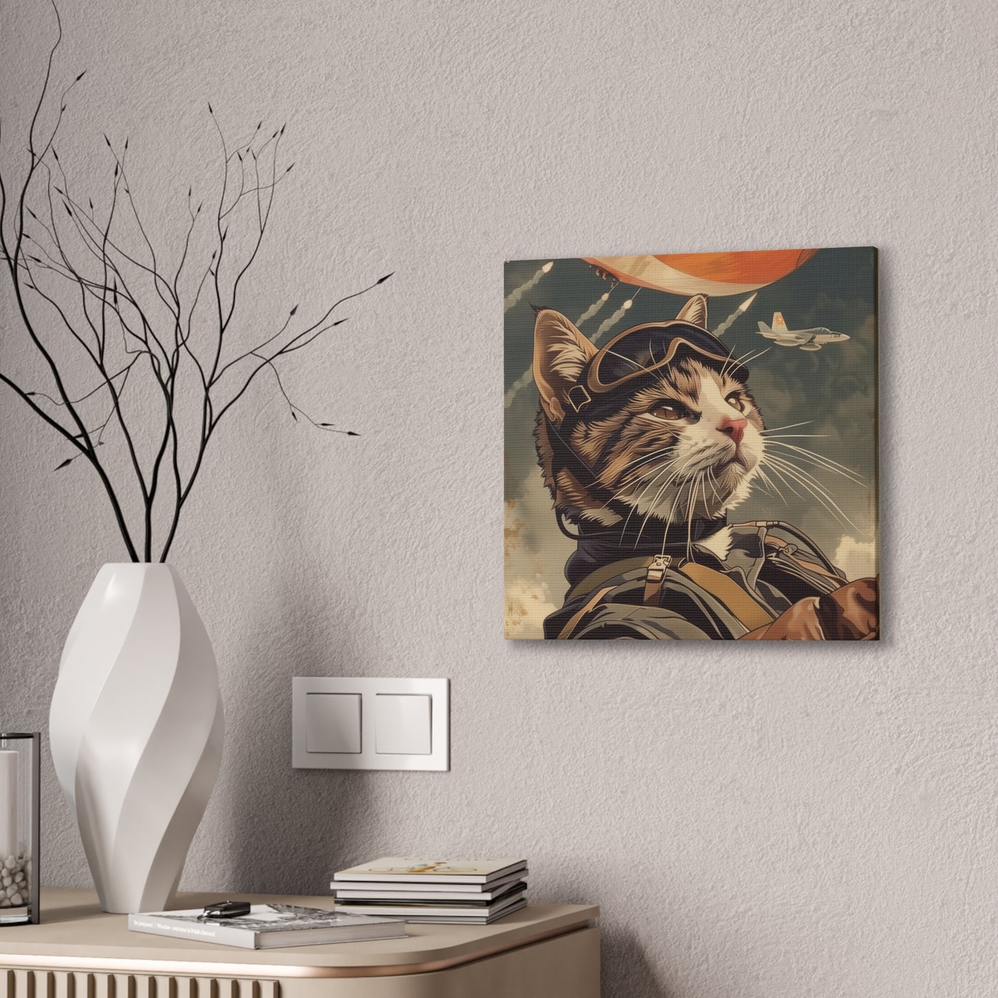 Kitty Fighter Pilot - Canvas Stretched, 0.75"