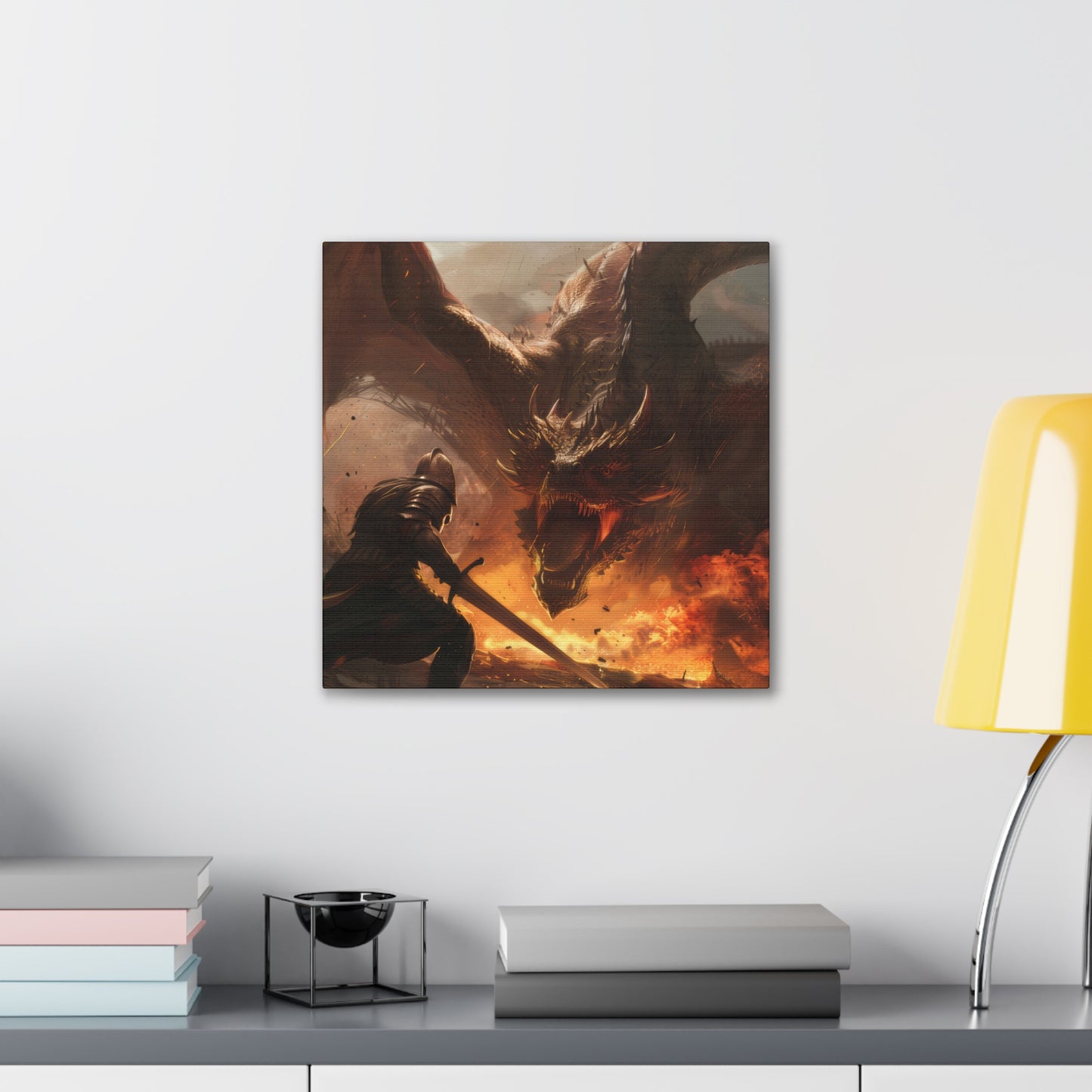 Fighter and Dragon - Canvas Stretched, 0.75"