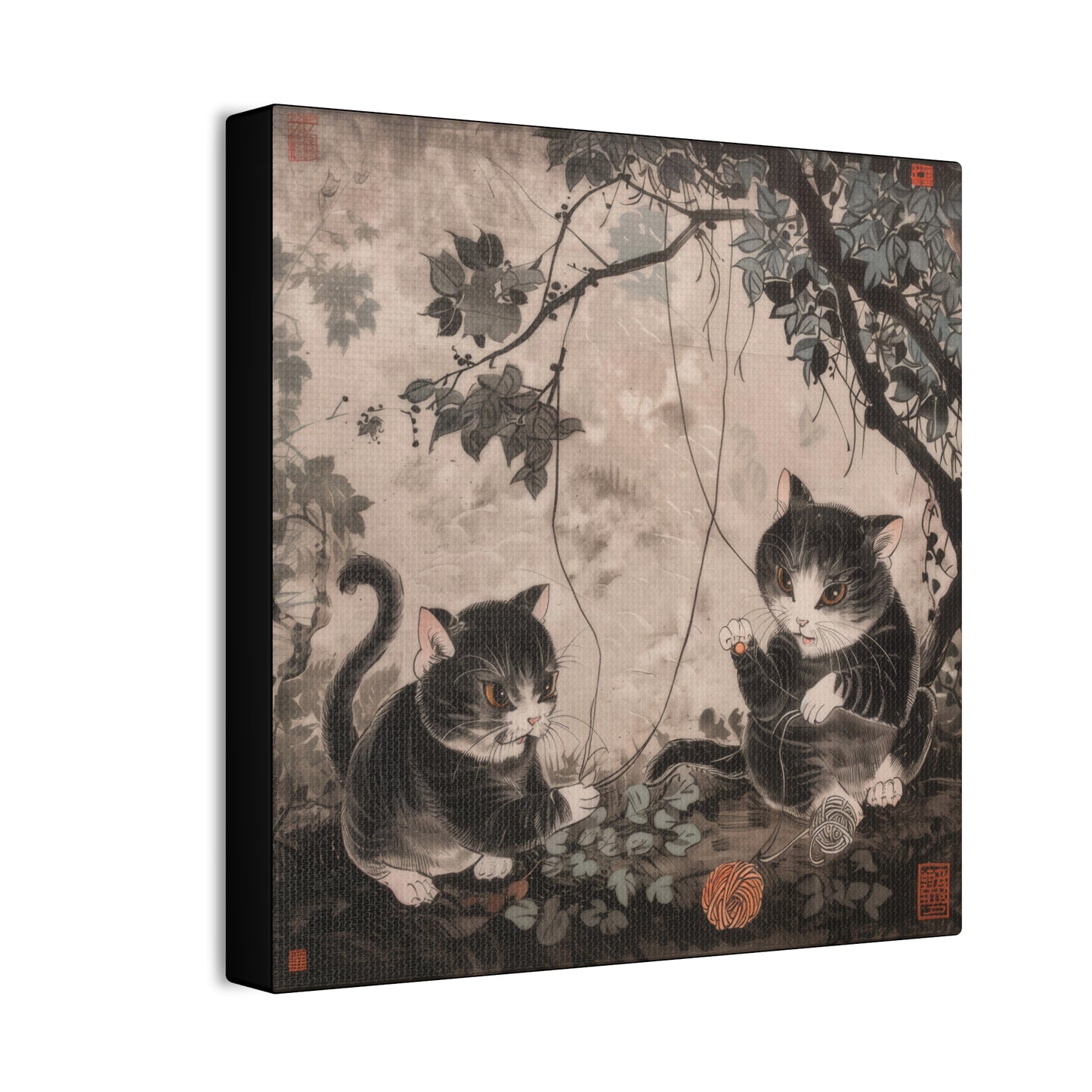 Japanese Woodblock Kitties - Canvas Stretched, 0.75" - Canvas Stretched, 0.75"