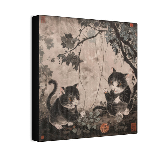 Japanese Woodblock Kitties - Canvas Stretched, 0.75" - Canvas Stretched, 0.75"