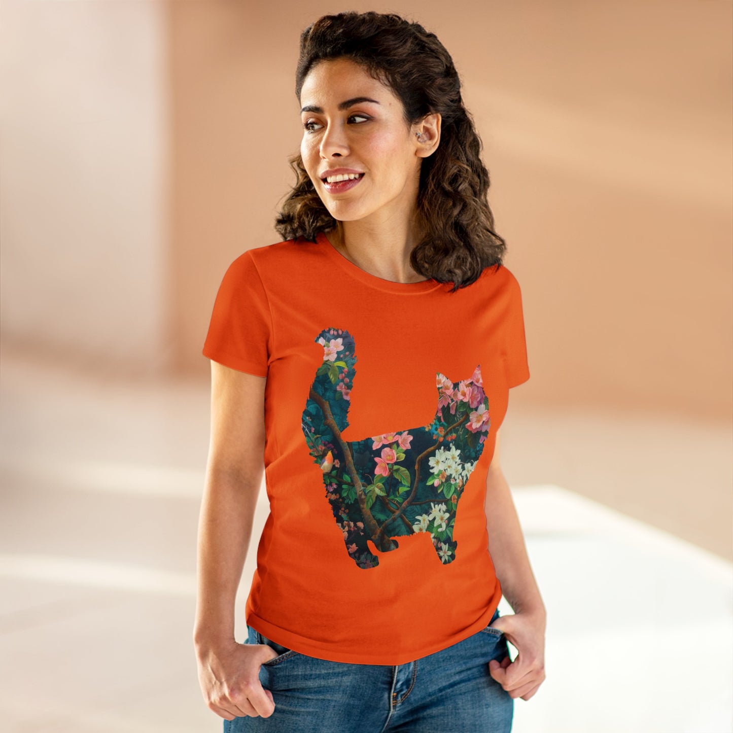 Flowery Cat - Women's Midweight Cotton Tee