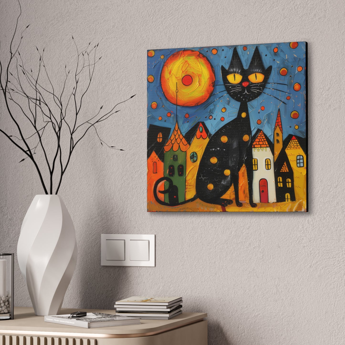 Folk Art Kitty - Canvas Stretched, 0.75" - Canvas Stretched, 0.75"