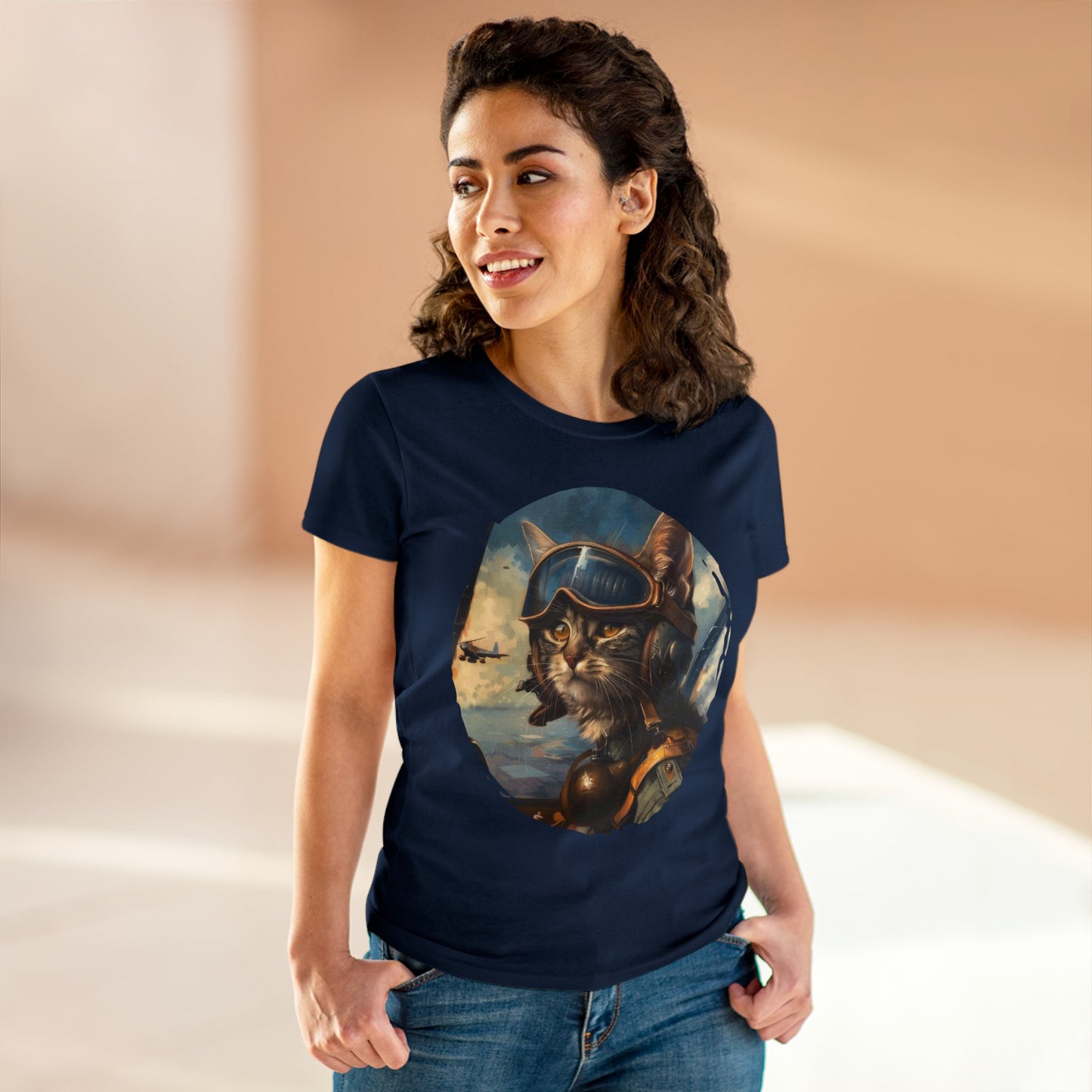 Fighter Pilot Kitty - Women's Midweight Cotton Tee