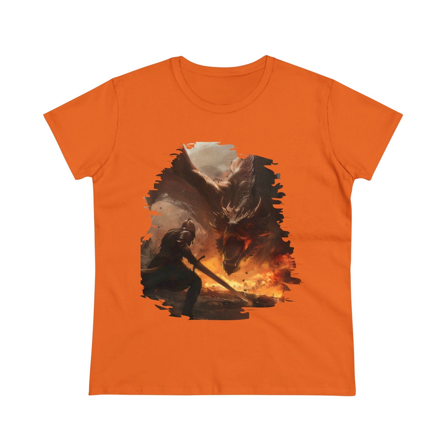 Fighter and Dragon - Fantasy - Women's Midweight Cotton Tee