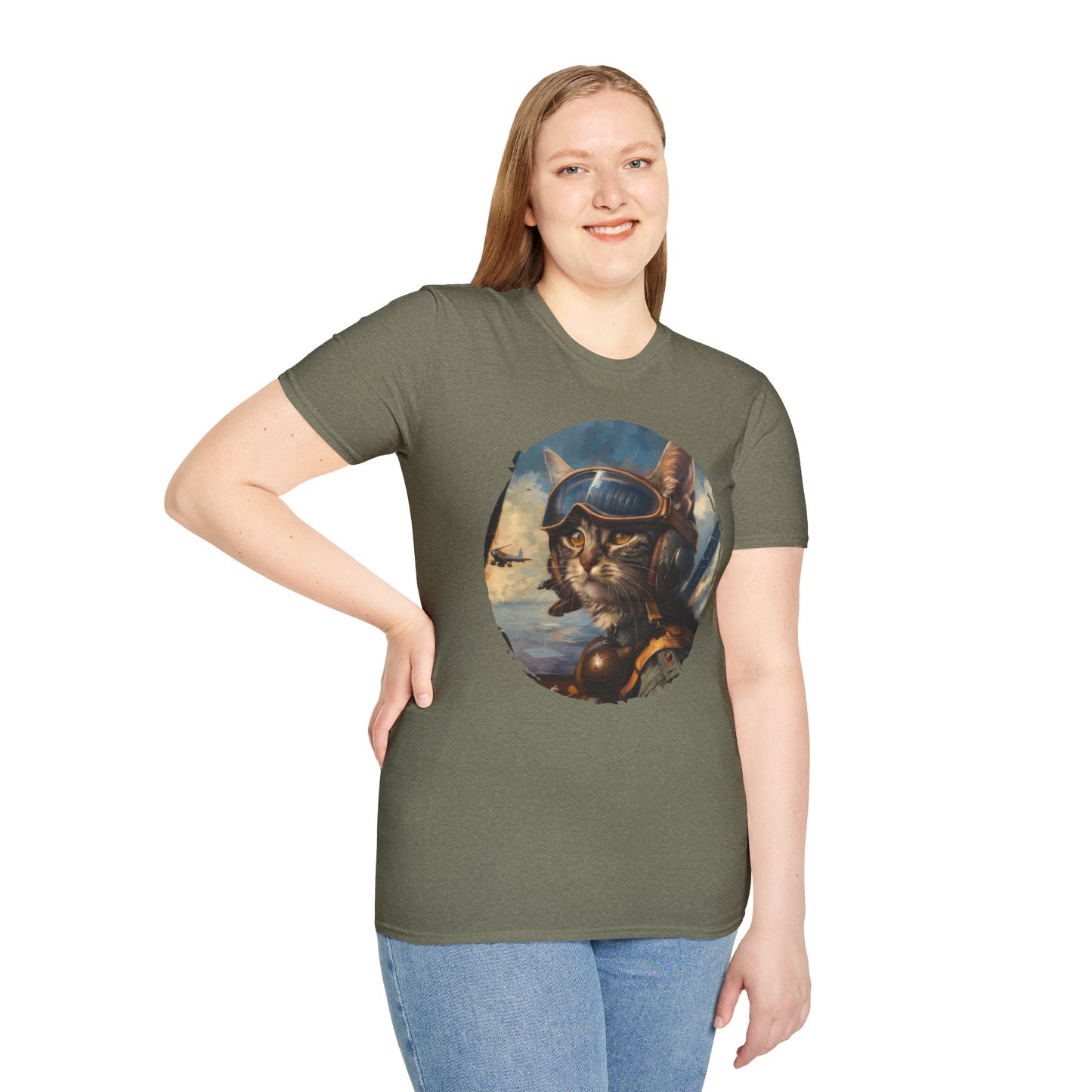 Cat Fighter Pilot - Unisex Softstyle T-Shirt