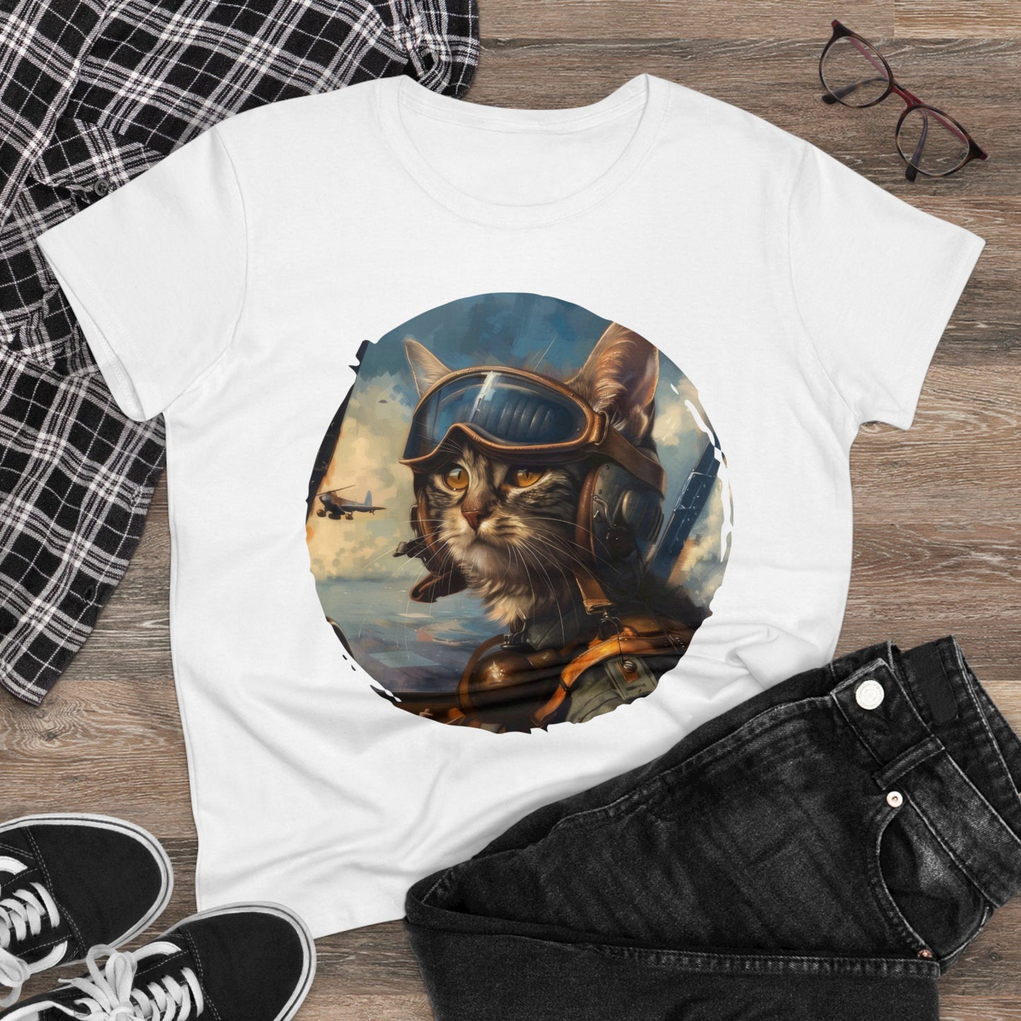 Fighter Pilot Kitty - Women's Midweight Cotton Tee