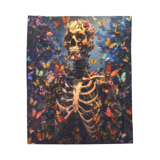 Skeleton and Butterflies - Velveteen Plush Blanket