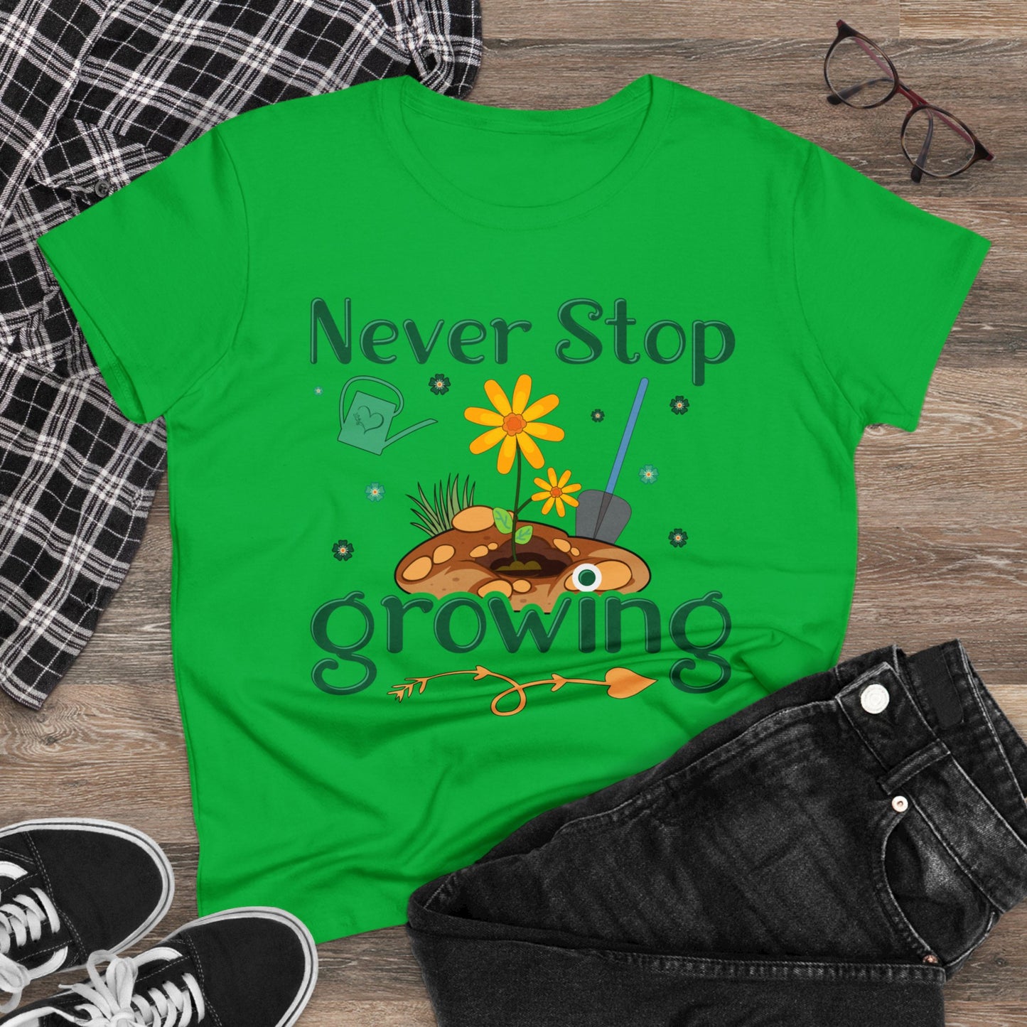 Never Stop Growing - Gardening - Women's Midweight Cotton Tee