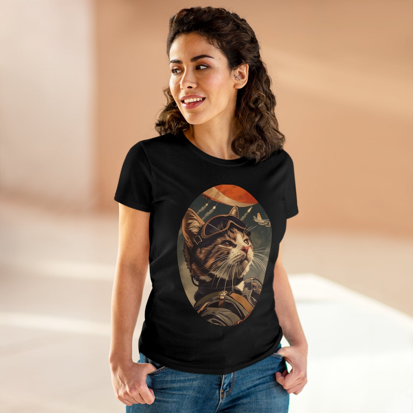 Kitty Fighter Pilot - Women's Midweight Cotton Tee