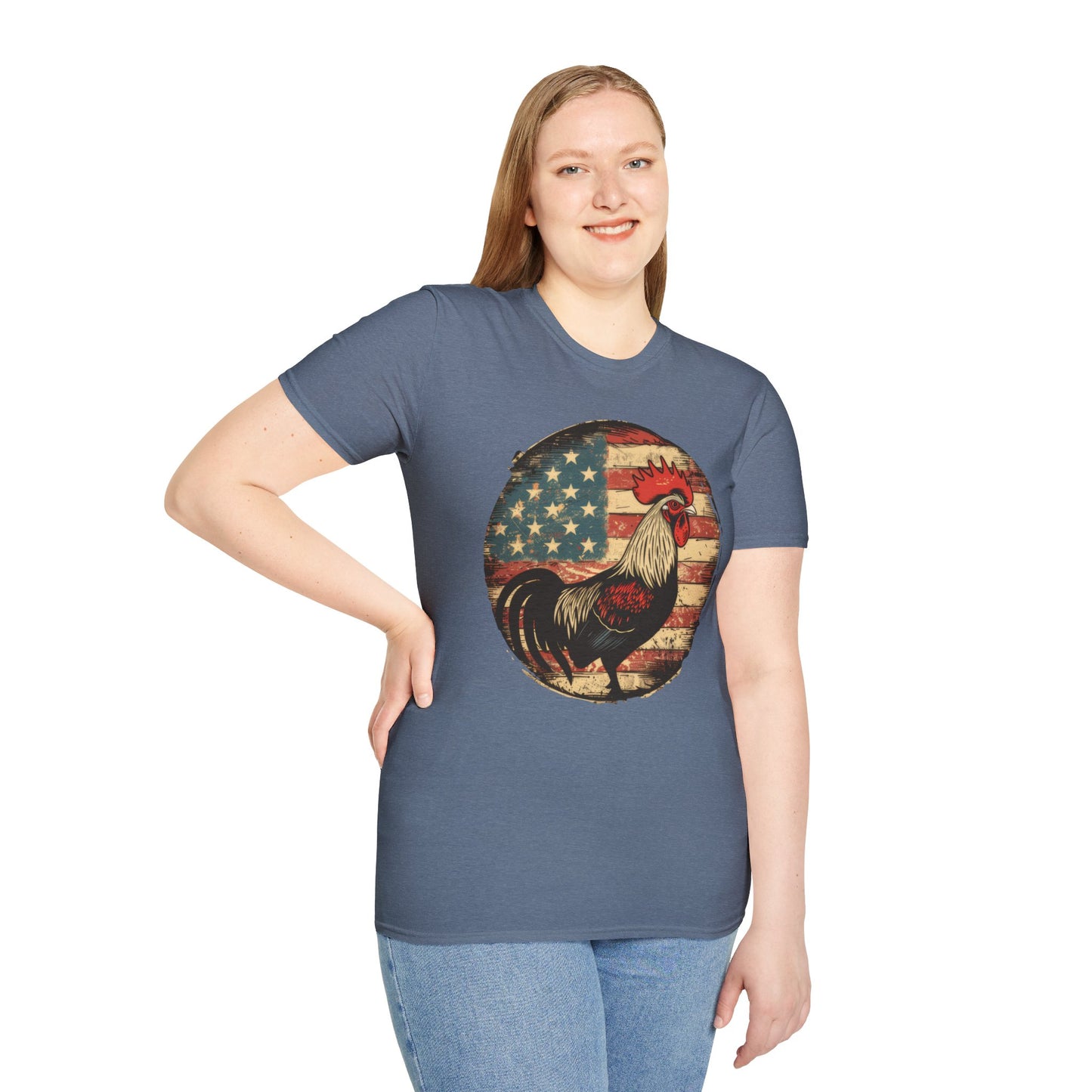 Rooster and Flag - Unisex Softstyle T-Shirt