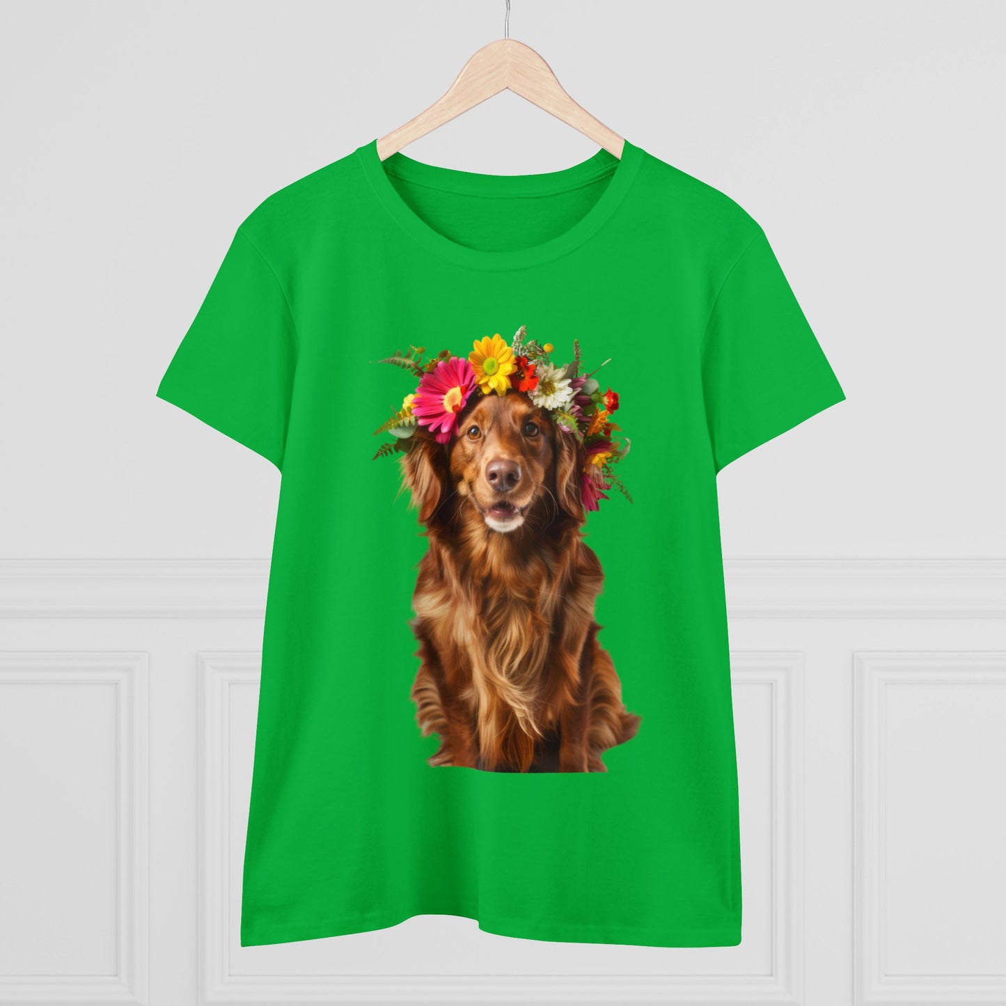 Dog's Flower Crown - Women's Midweight Cotton Tee