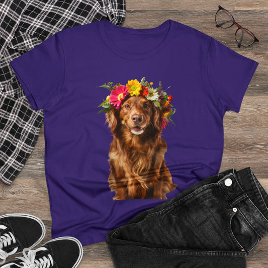 Dog's Flower Crown - Women's Midweight Cotton Tee