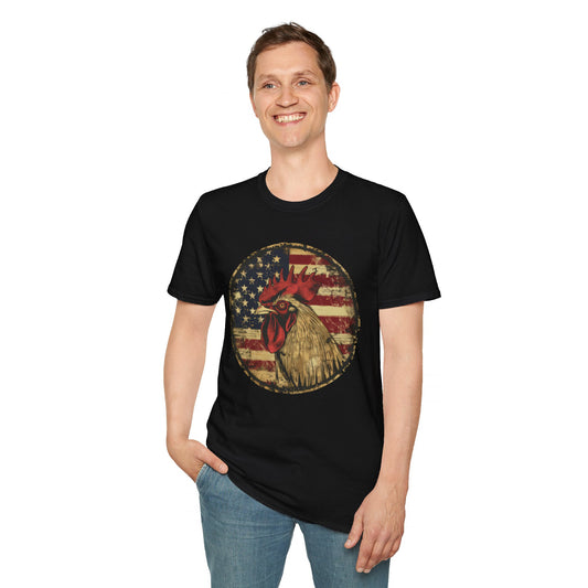 Rooster and Flag - Unisex Softstyle T-Shirt