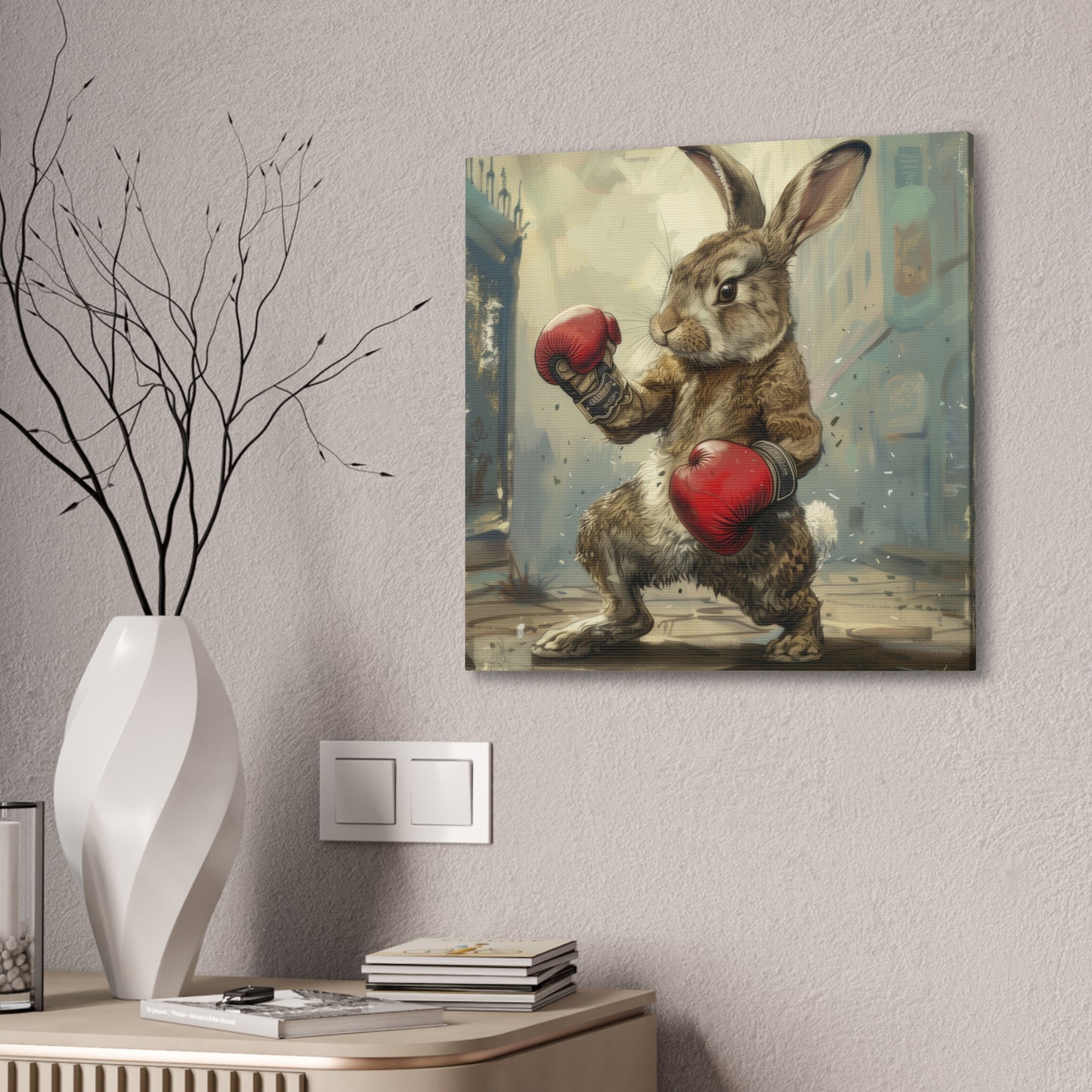 Bunny Pugilist - Canvas Stretched, 0.75"