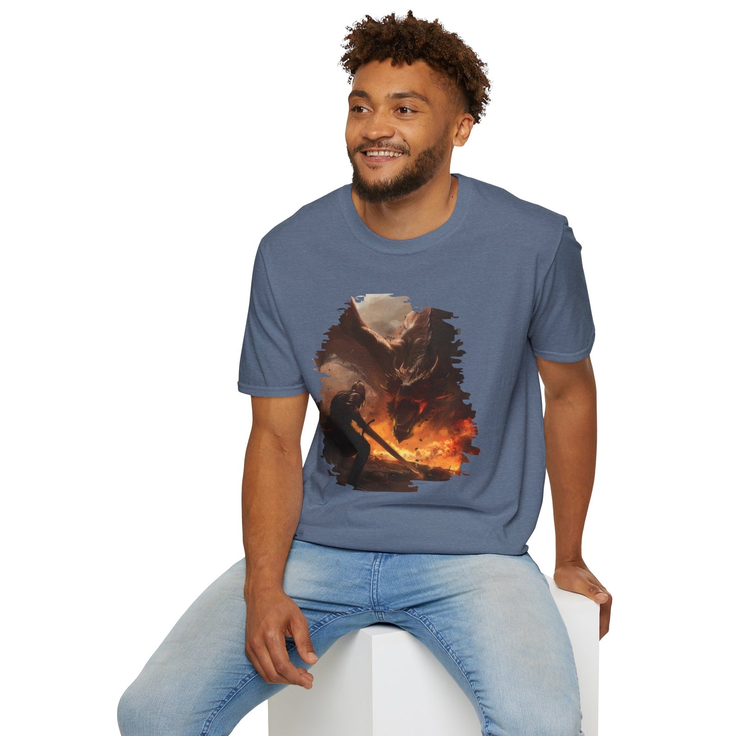 Fighter and Dragon - Unisex Softstyle T-Shirt