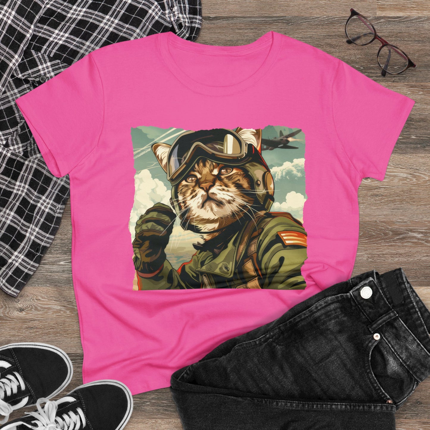 Kitty Fighter Pilot - Women's Midweight Cotton Tee