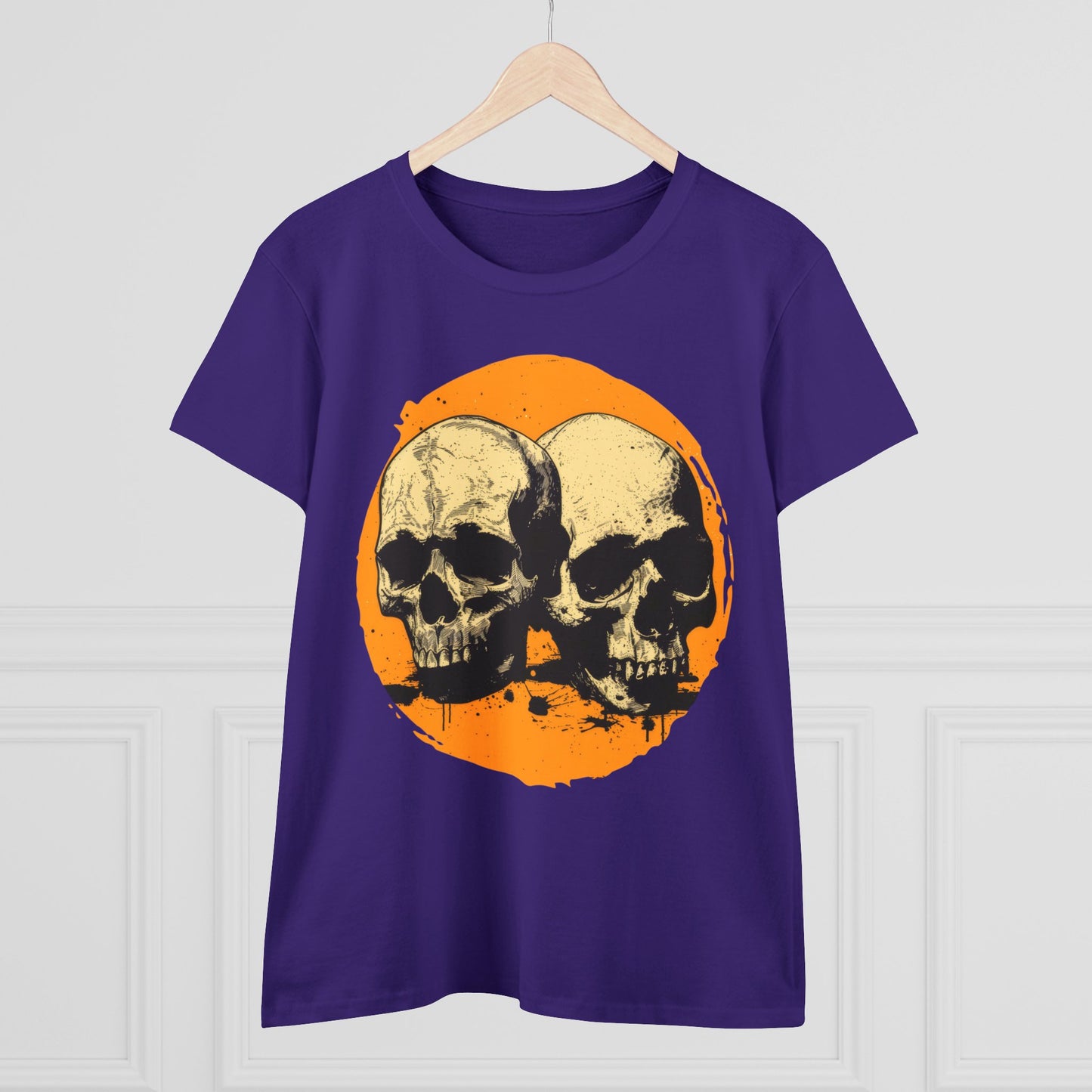 Skulls on Orange - Women's Midweight Cotton Tee