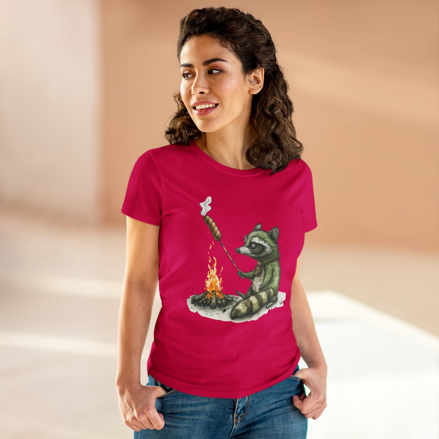 Raccoon Campfire - Women's Midweight Cotton Tee