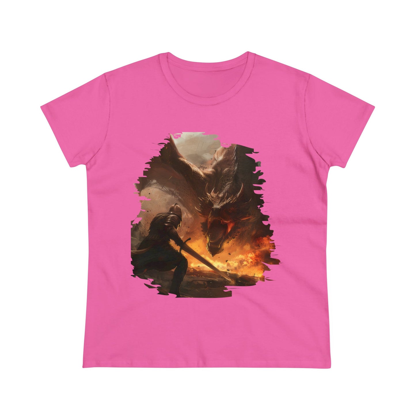 Fighter and Dragon - Fantasy - Women's Midweight Cotton Tee