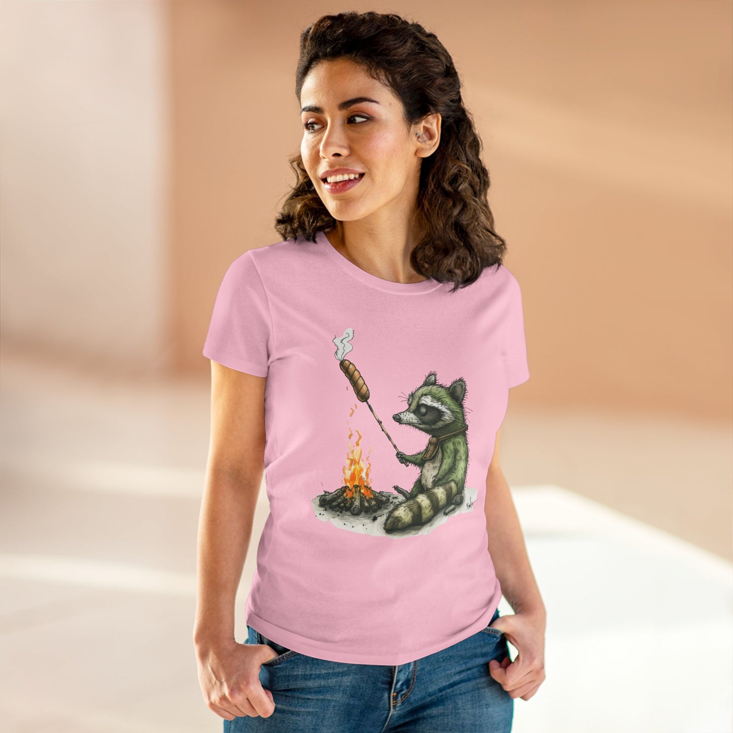 Raccoon Campfire - Women's Midweight Cotton Tee