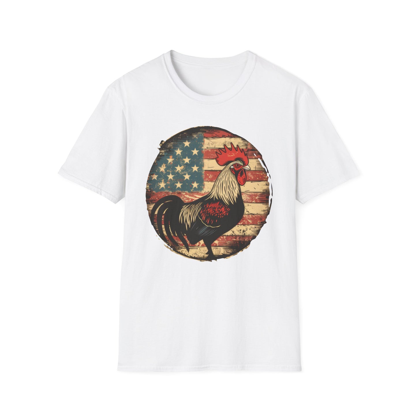 Rooster and Flag - Unisex Softstyle T-Shirt