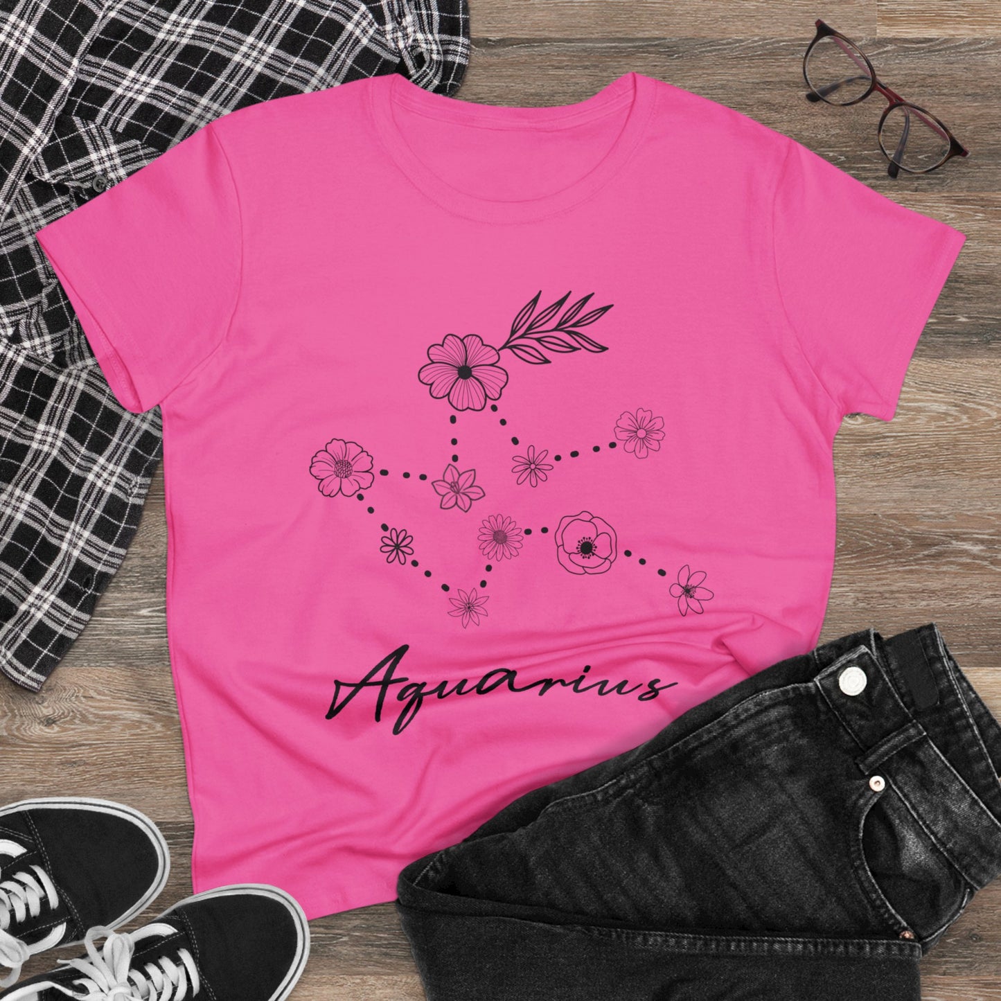 Flower Constellation - Aquarius - Astrology - Women's Midweight Cotton Tee