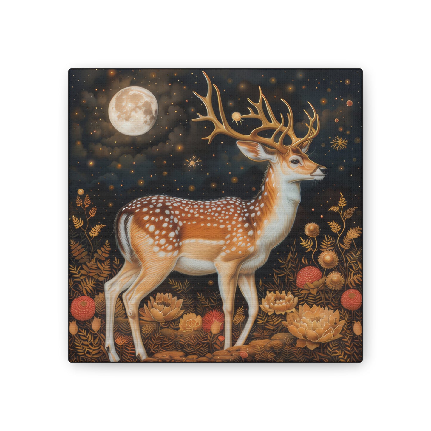 Deer and Moon - Canvas Stretched, 0.75"