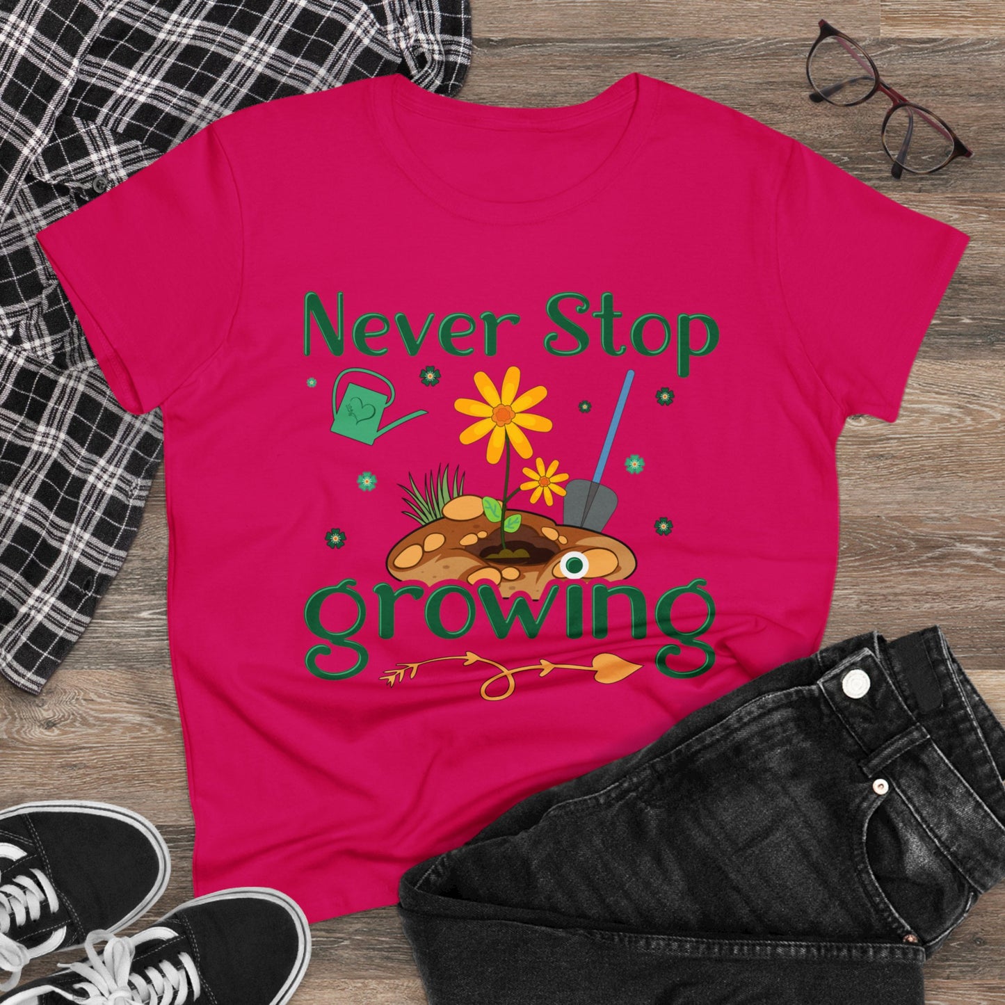 Never Stop Growing - Gardening - Women's Midweight Cotton Tee