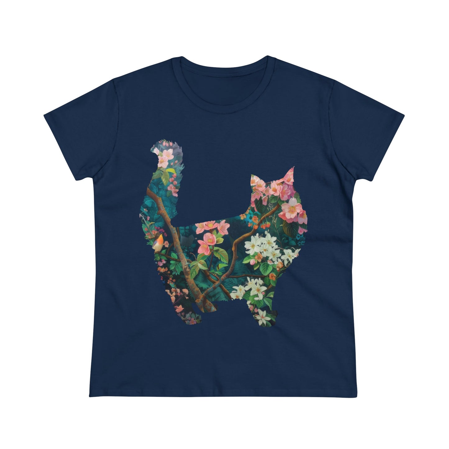 Flowery Cat - Women's Midweight Cotton Tee