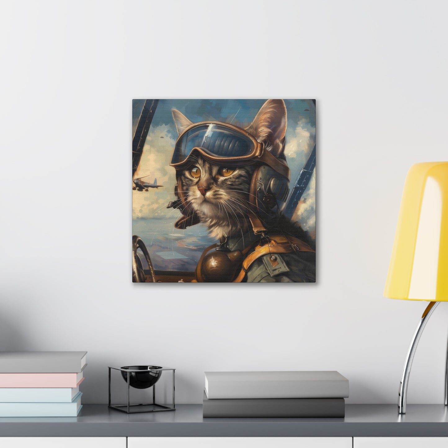 Cat Fighter Pilot - Canvas Stretched, 0.75"