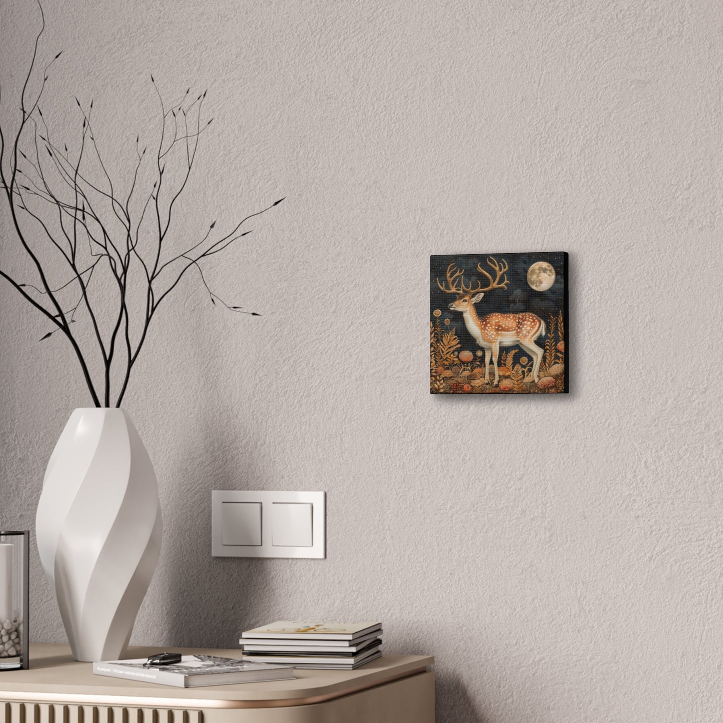 Deer and Moon - Canvas Stretched, 0.75"