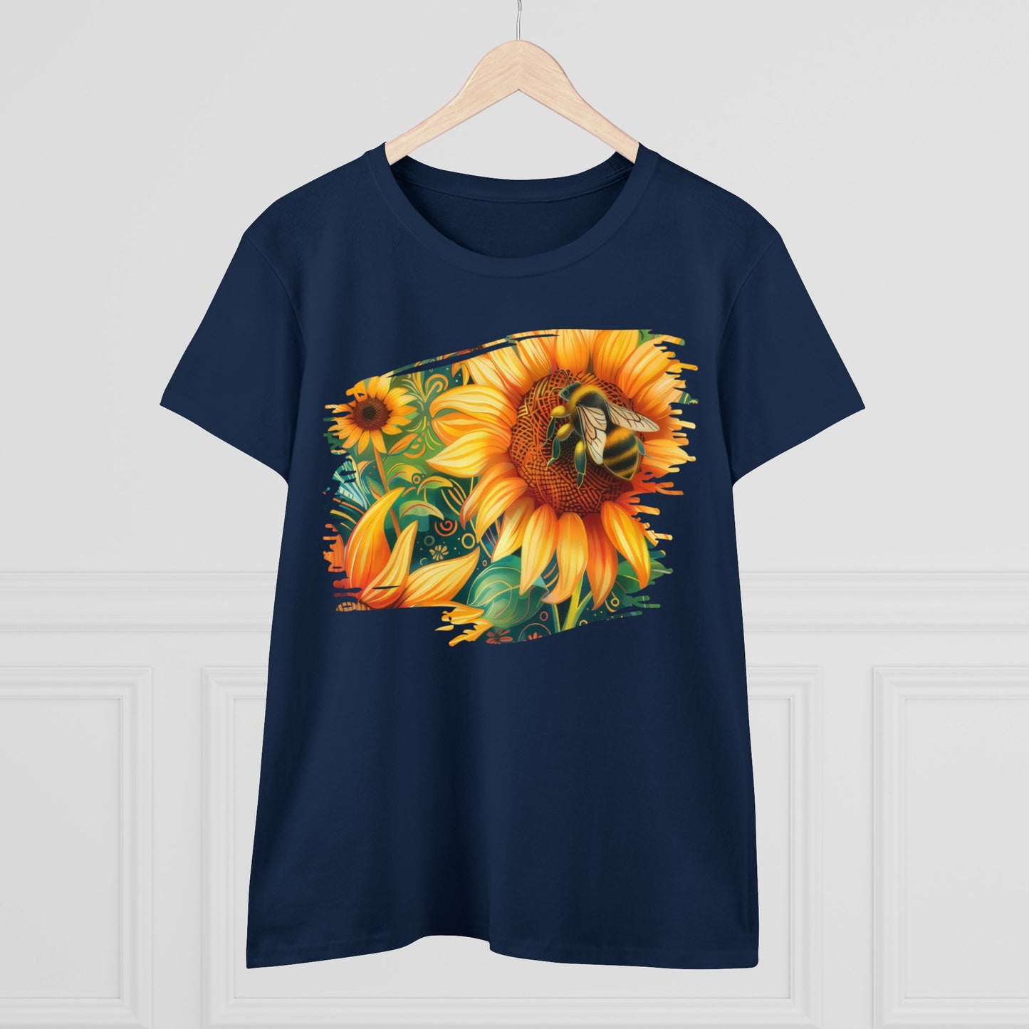 Sunflowers and Bee - Women's Midweight Cotton Tee