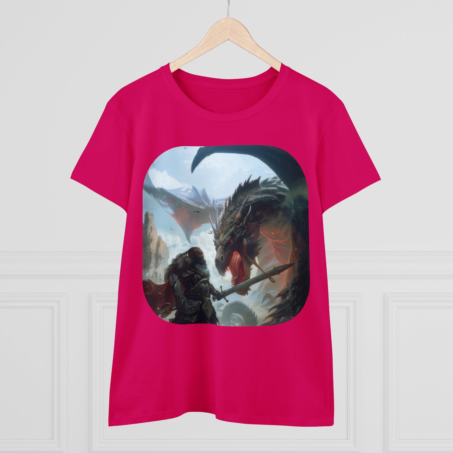 Fighter and Dragon - Fantasy - Women's Midweight Cotton Tee